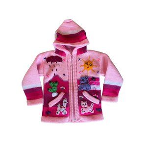 2T Peruvian Pink Baby Knit Hoodie Long Sleeve Zip-up Sweater